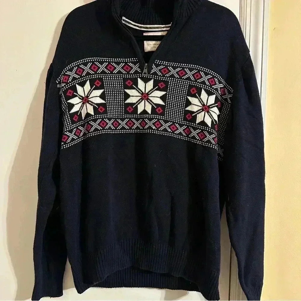 Weatherproof VINTAGE snowflake 1/4 zip winter ski cotton sweater men XL
